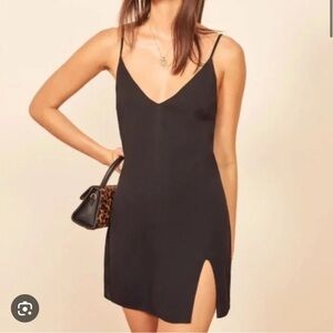 Reformation Black Ribbed Slip Mini Dress